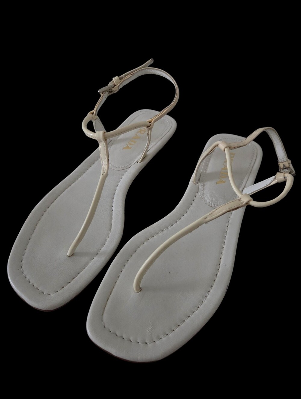 Prada White Leather Minimalist T-Strap Flat Sandals Size EU 36 US 6 - Picture 4 of 10